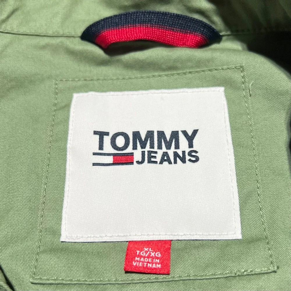 Tommy Jeans Sage Green Utility Jacket Womens XL Cropped Cotton Twill Boxy Zip Up